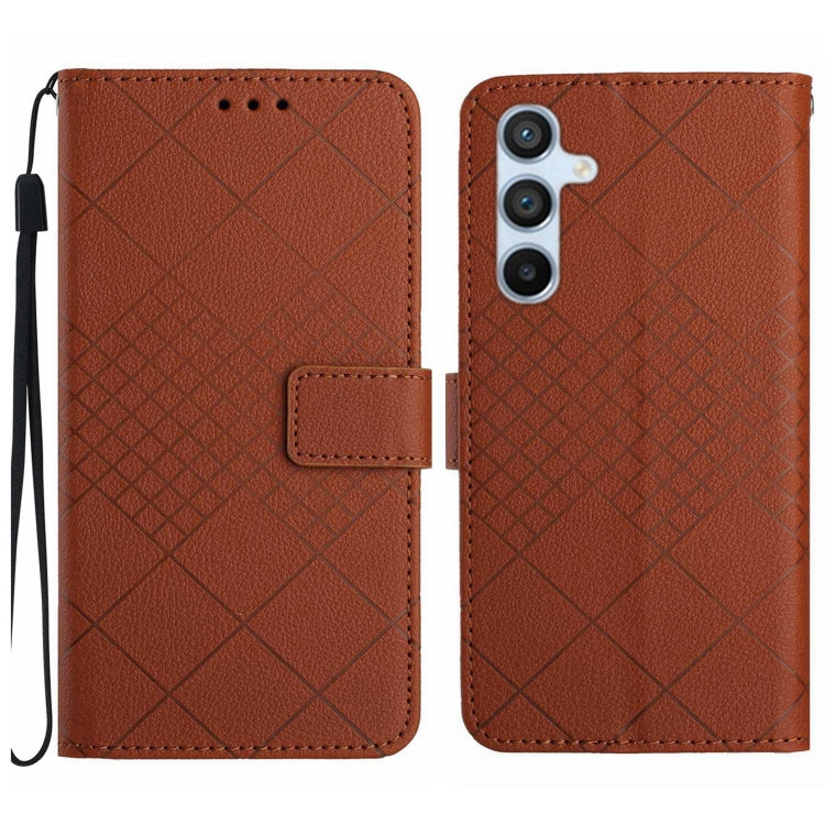 For Samsung Galaxy S24+ 5G Rhombic Grid Texture Leather Phone Case(Brown) - Galaxy S24+ 5G Cases by buy2fix | Online Shopping UK | buy2fix