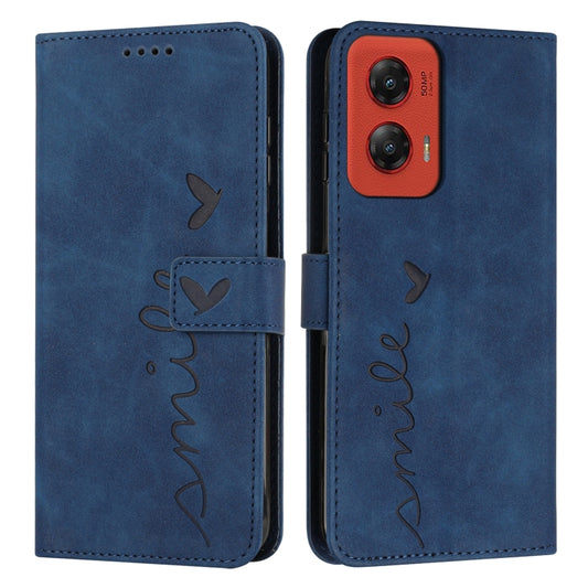 For Motorola Moto G Stylus 5G 2024 Skin Feel Heart Embossed Leather Phone Case with Long Lanyard(Blue) - Motorola Cases by buy2fix | Online Shopping UK | buy2fix