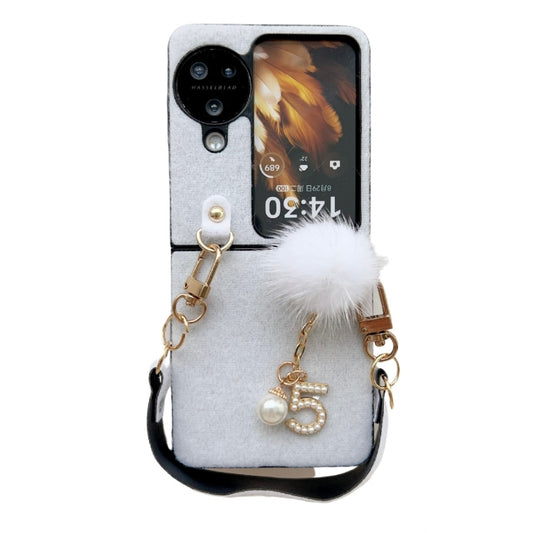 For OPPO Find N3 Flip Plush PC Phone Case with Lanyard(White) - Find N3 Flip Cases by buy2fix | Online Shopping UK | buy2fix