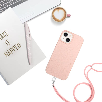 For iPhone 13 Wheat MagSafe Magnetic Straw Material + TPU Phone Case with Lanyard(Pink) - iPhone 13 Cases by buy2fix | Online Shopping UK | buy2fix