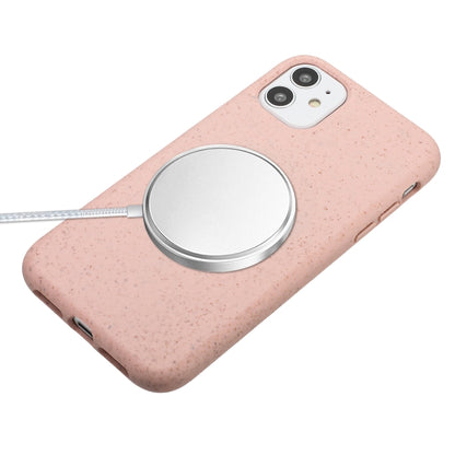 For iPhone 11 Wheat MagSafe Magnetic Straw Material + TPU Phone Case with Lanyard(Pink) - iPhone 11 Cases by buy2fix | Online Shopping UK | buy2fix