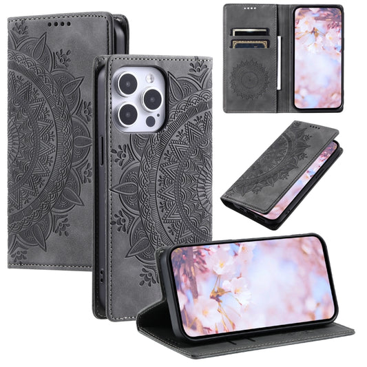 For iPhone 16 Pro Max Totem Embossed Magnetic Leather Phone Case(Grey) - iPhone 16 Pro Max Cases by buy2fix | Online Shopping UK | buy2fix