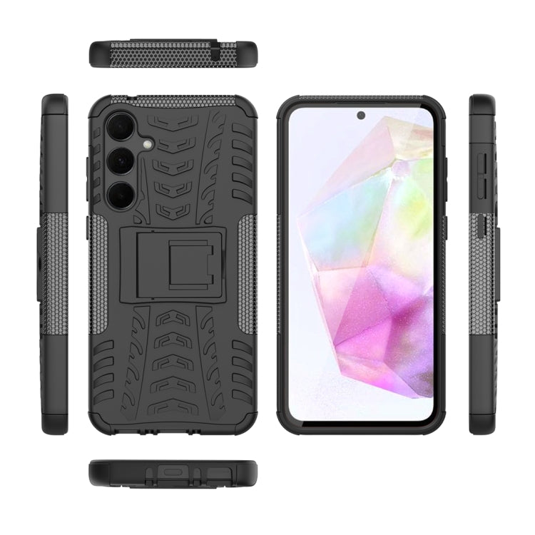 For Samsung Galaxy A35 5G Tire Texture TPU + PC Phone Case with Holder(Black) - Galaxy Phone Cases by buy2fix | Online Shopping UK | buy2fix