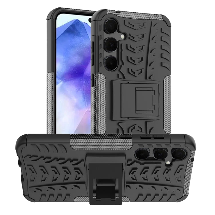 For Samsung Galaxy A55 Tire Texture TPU + PC Phone Case with Holder(Black) - Galaxy Phone Cases by buy2fix | Online Shopping UK | buy2fix