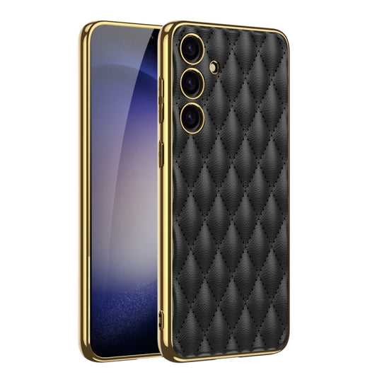 For Samsung Galaxy S24+ 5G GKK Rhombus Pattern Electroplating Plain PU Phone Case(Black) - Galaxy S24+ 5G Cases by GKK | Online Shopping UK | buy2fix