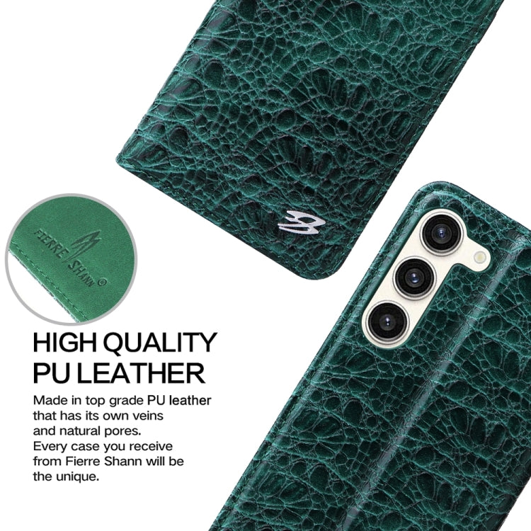 For Samsung Galaxy S24+ 5G Fierre Shann Crocodile Texture Magnetic Genuine Leather Phone Case(Green) - Galaxy S24+ 5G Cases by FIERRE SHANN | Online Shopping UK | buy2fix