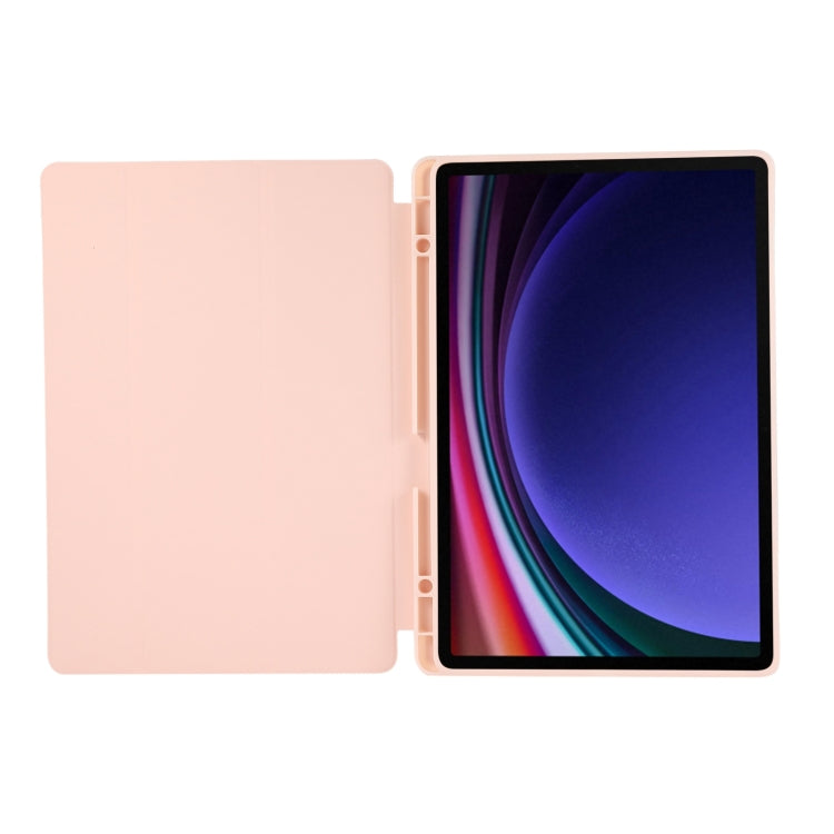 For Samsung Galaxy Tab S9 FE+ 3-Fold Pure Color TPU Leather Tablet Case with Pen Slot(Pink) - Galaxy Tab S9 FE+ by buy2fix | Online Shopping UK | buy2fix