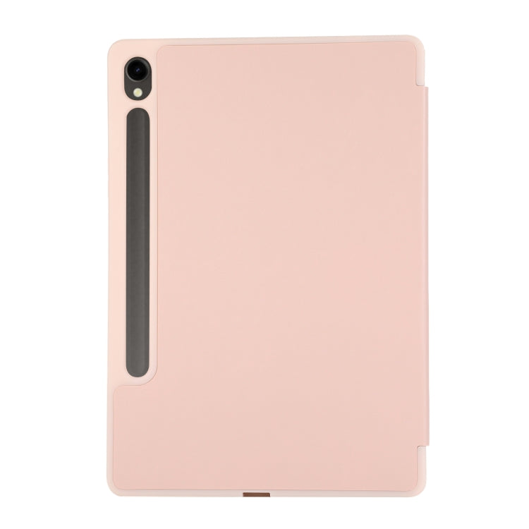 For Samsung Galaxy Tab S9 3-Fold Pure Color TPU Leather Tablet Case with Pen Slot(Pink) - Galaxy Tab S9 Cases by buy2fix | Online Shopping UK | buy2fix