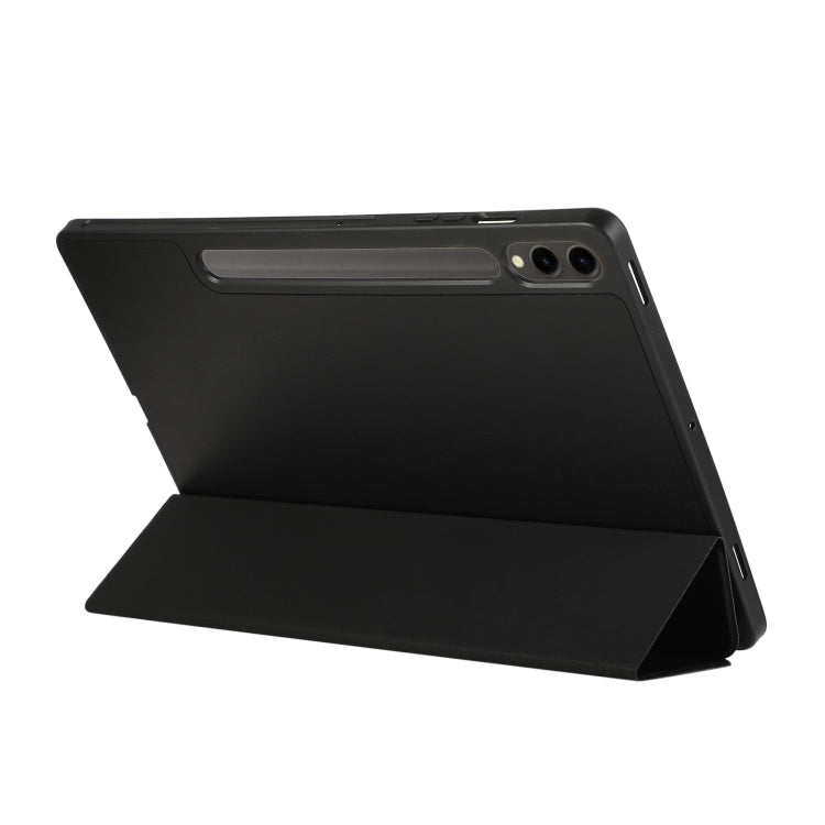 For Samsung Galaxy Tab S9+ 3-Fold Pure Color TPU Leather Tablet Case with Pen Slot(Black) - Galaxy Tab S9+ Cases by buy2fix | Online Shopping UK | buy2fix