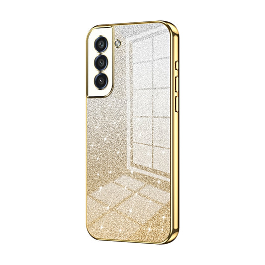 For Samsung Galaxy S21 FE 5G Gradient Glitter Powder Electroplated Phone Case(Gold) - Galaxy Phone Cases by buy2fix | Online Shopping UK | buy2fix