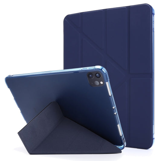 For iPad Air 13 2024 / Pro 12.9 2022 / 2021 Multi-folding TPU Leather Tablet Case with Holder & Pen Slot(Dark Blue) - iPad Pro 12.9 (2018) Cases by buy2fix | Online Shopping UK | buy2fix