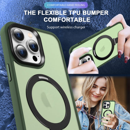 For iPhone 14 MagSafe Holder Skin-feel PC Hybrid TPU Phone Case(Green) - iPhone 14 Cases by buy2fix | Online Shopping UK | buy2fix