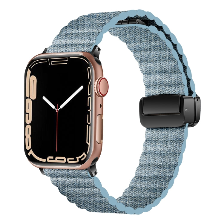 For Apple Watch SE 2023 40mm Water Ripple Magnetic Folding Buckle Watch Band, Style: Bold Version(Denim Blue) - Watch Bands by buy2fix | Online Shopping UK | buy2fix