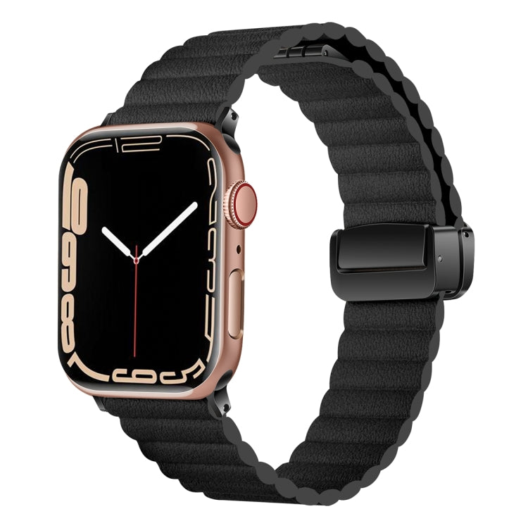 For Apple Watch Series 5 44mm Water Ripple Magnetic Folding Buckle Watch Band, Style: Bold Version(Black) - Watch Bands by buy2fix | Online Shopping UK | buy2fix