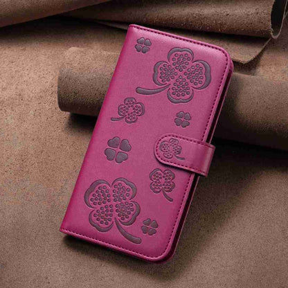 For Xiaomi Redmi Note 13 Four-leaf Embossed Leather Phone Case(Rose Red) - Note 13 Cases by buy2fix | Online Shopping UK | buy2fix