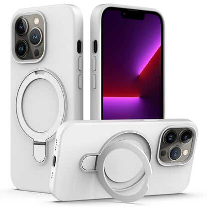 For iPhone 14 Pro MagSafe Magnetic Liquid Silicone Phone Case with Ring Holder(White) - iPhone 14 Pro Cases by buy2fix | Online Shopping UK | buy2fix