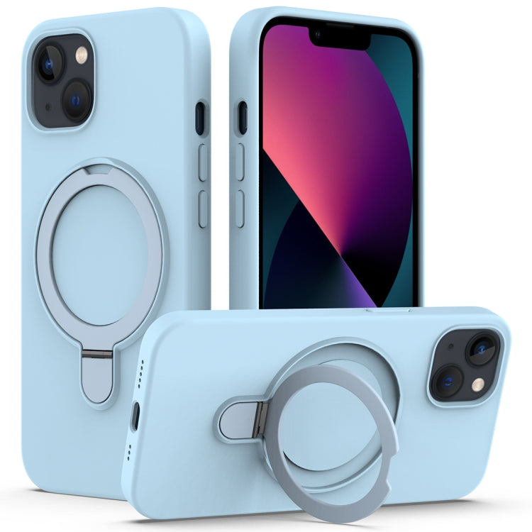 For iPhone 15 Plus MagSafe Magnetic Liquid Silicone Phone Case with Ring Holder(Sky Blue) - iPhone 15 Plus Cases by buy2fix | Online Shopping UK | buy2fix