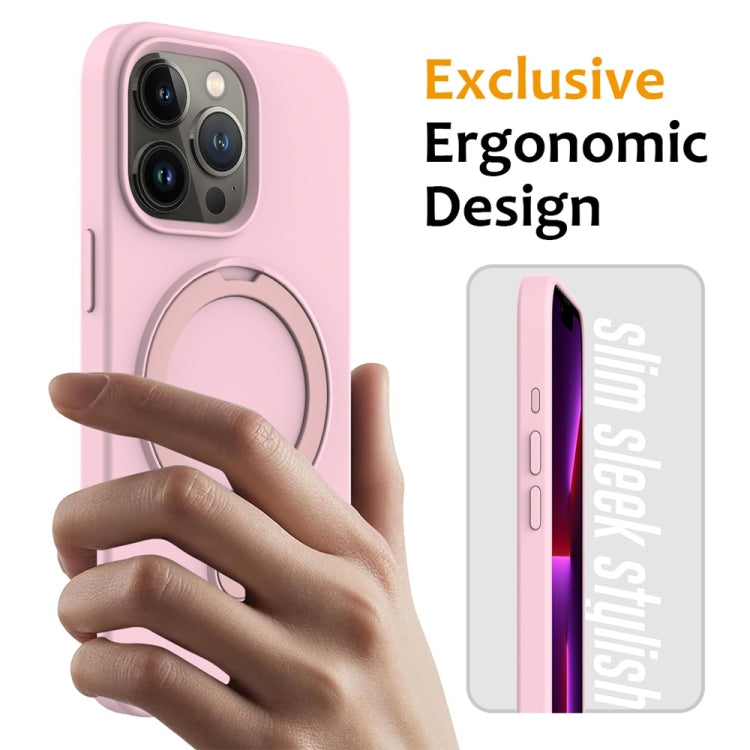 For iPhone 16 Pro Liquid Silicone MagSafe Magnetic Phone Case with Ring Holder(Grey Pink) - iPhone 16 Pro Cases by buy2fix | Online Shopping UK | buy2fix