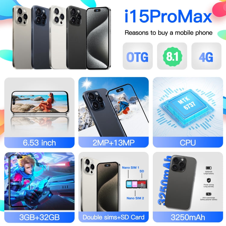 i15ProMax / U18, 3GB+32GB, 6.53 inch Face Identification Android 8.1 MTK6737 Quad Core, Network: 4G, OTG, Dual SIM(Grey) -  by buy2fix | Online Shopping UK | buy2fix