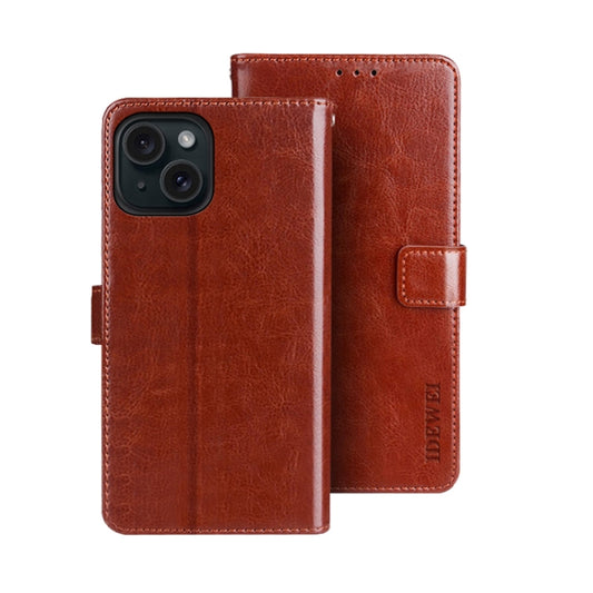 For iPhone 15 Pro Max idewei Crazy Horse Texture Leather Phone Case with Holder(Brown) - iPhone 15 Pro Max Cases by idewei | Online Shopping UK | buy2fix