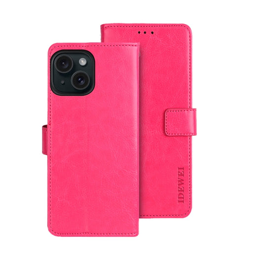 For iPhone 15 Pro Max idewei Crazy Horse Texture Leather Phone Case with Holder(Rose Red) - iPhone 15 Pro Max Cases by idewei | Online Shopping UK | buy2fix