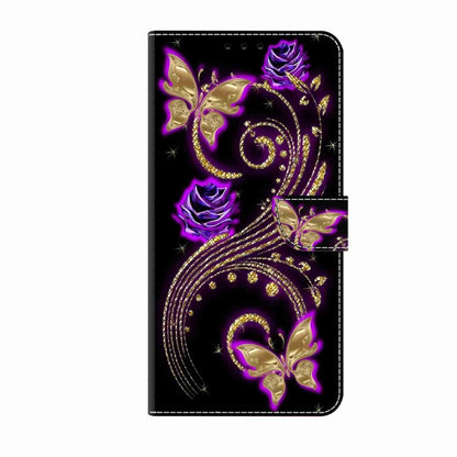 For Honor Magic5 Pro Crystal 3D Shockproof Protective Leather Phone Case(Purple Flower Butterfly) - Honor Cases by buy2fix | Online Shopping UK | buy2fix