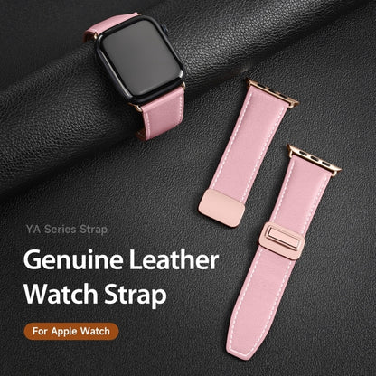 For Apple Watch SE 2023 44mm DUX DUCIS YA Series Magnetic Buckle Genuine Leather Watch Band(Pink) - Watch Bands by DUX DUCIS | Online Shopping UK | buy2fix