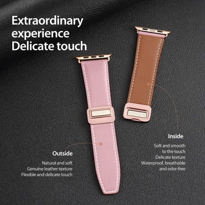 For Apple Watch SE 2023 44mm DUX DUCIS YA Series Magnetic Buckle Genuine Leather Watch Band(Pink) - Watch Bands by DUX DUCIS | Online Shopping UK | buy2fix