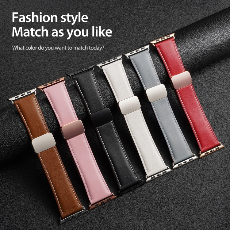 For Apple Watch SE 2023 44mm DUX DUCIS YA Series Magnetic Buckle Genuine Leather Watch Band(Pink) - Watch Bands by DUX DUCIS | Online Shopping UK | buy2fix