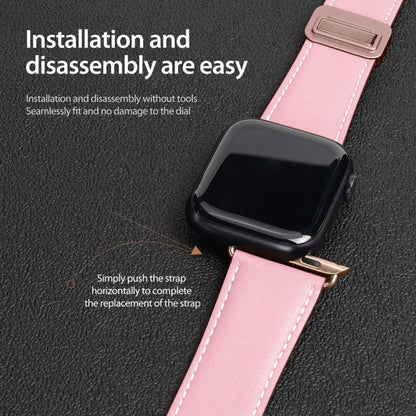 For Apple Watch SE 2023 44mm DUX DUCIS YA Series Magnetic Buckle Genuine Leather Watch Band(Pink) - Watch Bands by DUX DUCIS | Online Shopping UK | buy2fix