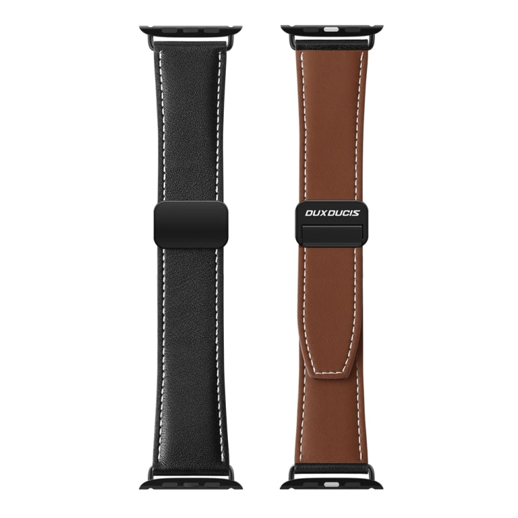 For Apple Watch Series 9 45mm DUX DUCIS YA Series Magnetic Buckle Genuine Leather Watch Band(Black) - Watch Bands by DUX DUCIS | Online Shopping UK | buy2fix