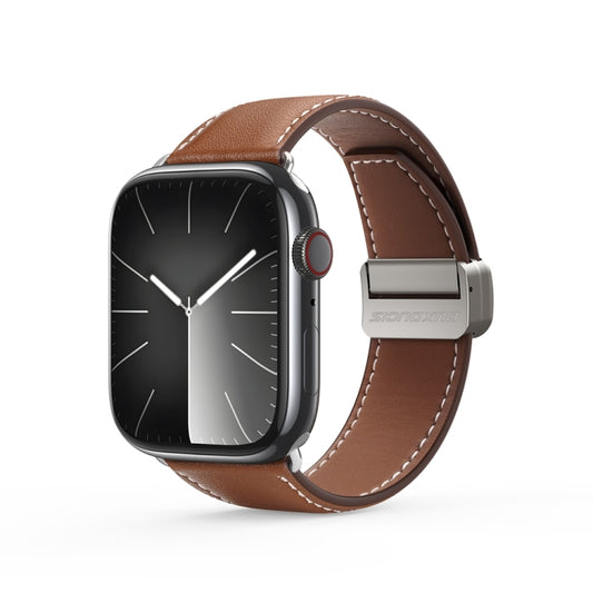 For Apple Watch Series 9 45mm DUX DUCIS YA Series Magnetic Buckle Genuine Leather Watch Band(Brown) - Watch Bands by DUX DUCIS | Online Shopping UK | buy2fix