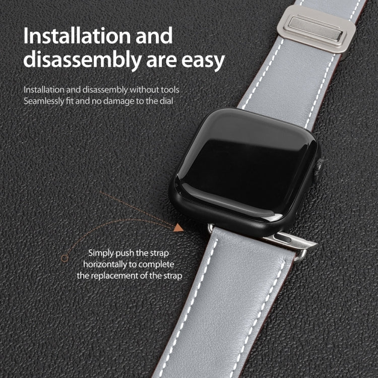 For Apple Watch Series 9 45mm DUX DUCIS YA Series Magnetic Buckle Genuine Leather Watch Band(Grey) - Watch Bands by DUX DUCIS | Online Shopping UK | buy2fix