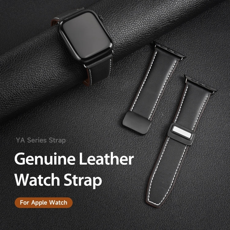 For Apple Watch Series 5 44mm DUX DUCIS YA Series Magnetic Buckle Genuine Leather Watch Band(Black) - Watch Bands by DUX DUCIS | Online Shopping UK | buy2fix