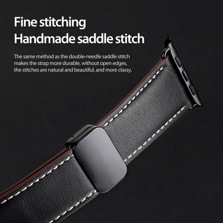 For Apple Watch Series 2 38mm DUX DUCIS YA Series Magnetic Buckle Genuine Leather Watch Band(Black) - Watch Bands by DUX DUCIS | Online Shopping UK | buy2fix