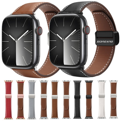 For Apple Watch Series 3 42mm DUX DUCIS YA Series Magnetic Buckle Genuine Leather Watch Band(Black) - Watch Bands by DUX DUCIS | Online Shopping UK | buy2fix