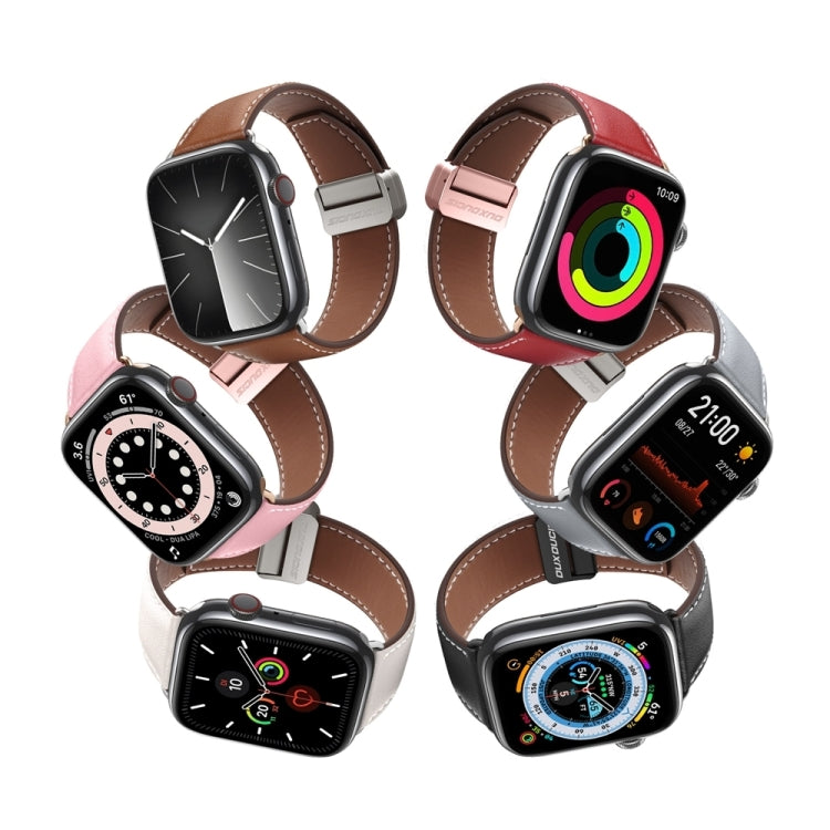 For Apple Watch Series 4 44mm DUX DUCIS YA Series Magnetic Buckle Genuine Leather Watch Band(Pink) - Watch Bands by DUX DUCIS | Online Shopping UK | buy2fix