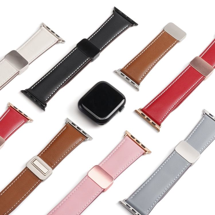 For Apple Watch Series 5 44mm DUX DUCIS YA Series Magnetic Buckle Genuine Leather Watch Band(Black) - Watch Bands by DUX DUCIS | Online Shopping UK | buy2fix