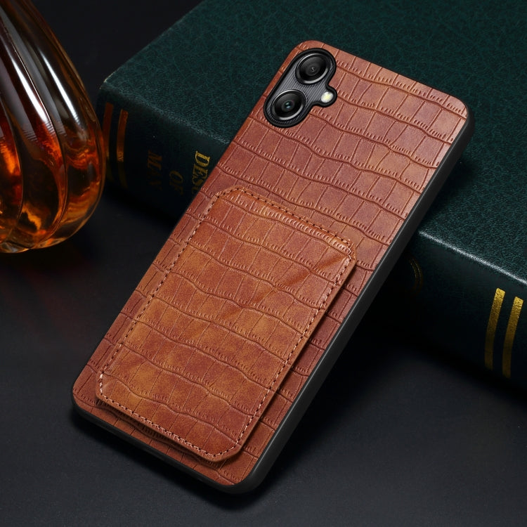 For Samsung Galaxy A20s Denior Imitation Crocodile Leather Back Phone Case with Holder(Brown) - Galaxy Phone Cases by Denior | Online Shopping UK | buy2fix
