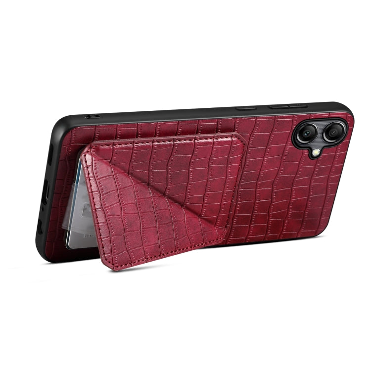 For Samsung Galaxy A22 5G Denior Imitation Crocodile Leather Back Phone Case with Holder(Rose Red) - Galaxy Phone Cases by Denior | Online Shopping UK | buy2fix