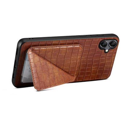 For Samsung Galaxy S21 FE 5G Denior Imitation Crocodile Leather Back Phone Case with Holder(Brown) - Galaxy Phone Cases by Denior | Online Shopping UK | buy2fix
