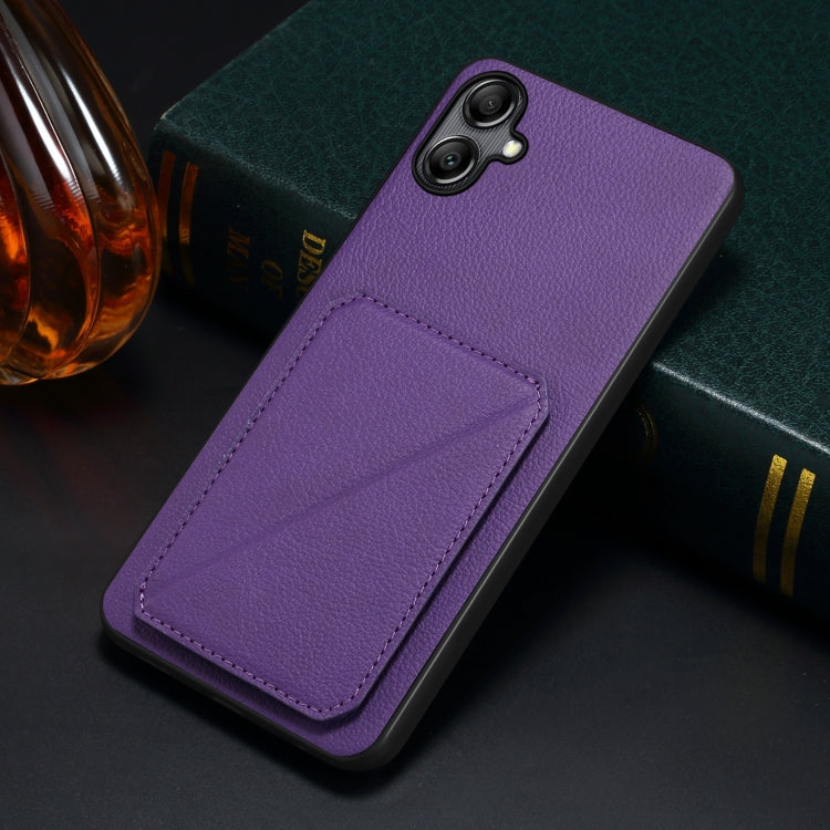 For Samsung Galaxy A05G Denior Imitation Calf Leather Back Phone Case with Holder(Purple) - Galaxy Phone Cases by Denior | Online Shopping UK | buy2fix