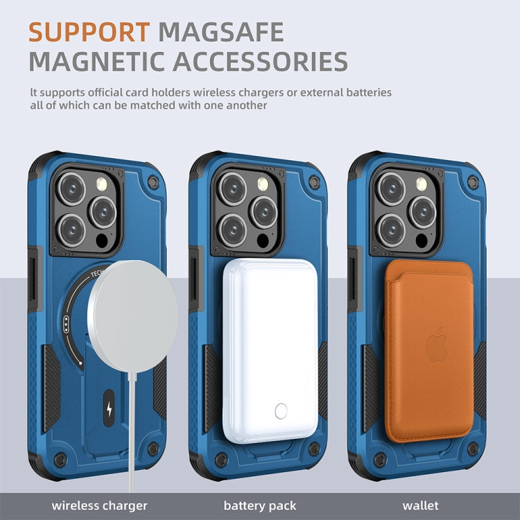 For iPhone 15 MagSafe Holder Armor PC Hybrid TPU Phone Case(Dark Blue) - iPhone 15 Cases by buy2fix | Online Shopping UK | buy2fix