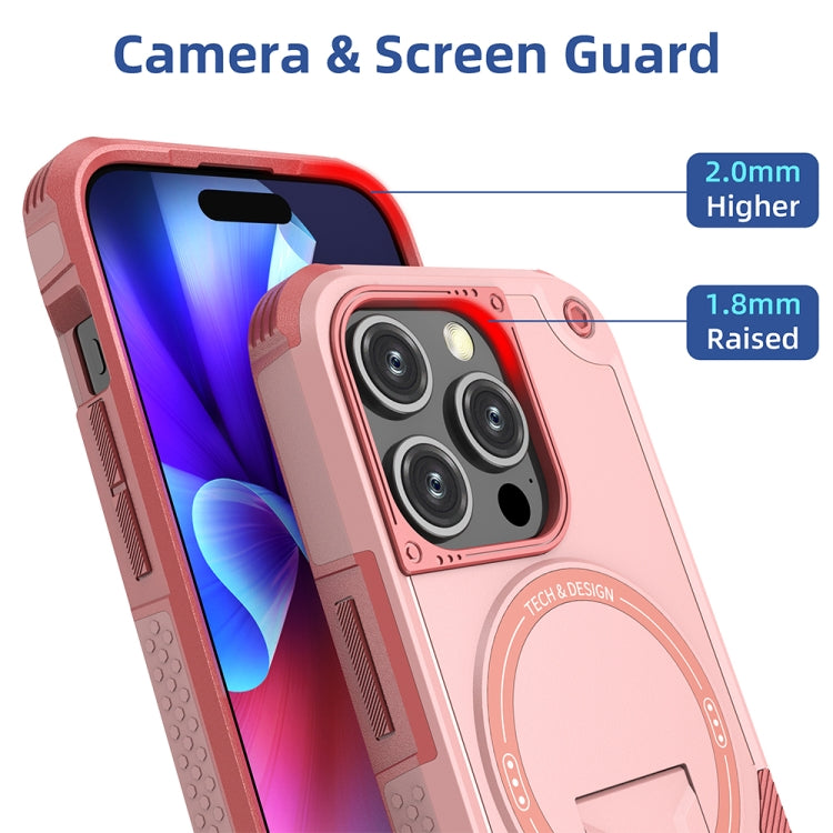 For iPhone 14 Plus MagSafe Holder Armor PC Hybrid TPU Phone Case(Pink) - iPhone 14 Plus Cases by buy2fix | Online Shopping UK | buy2fix