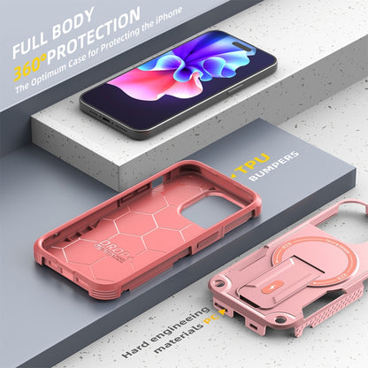 For iPhone 14 Plus MagSafe Holder Armor PC Hybrid TPU Phone Case(Pink) - iPhone 14 Plus Cases by buy2fix | Online Shopping UK | buy2fix