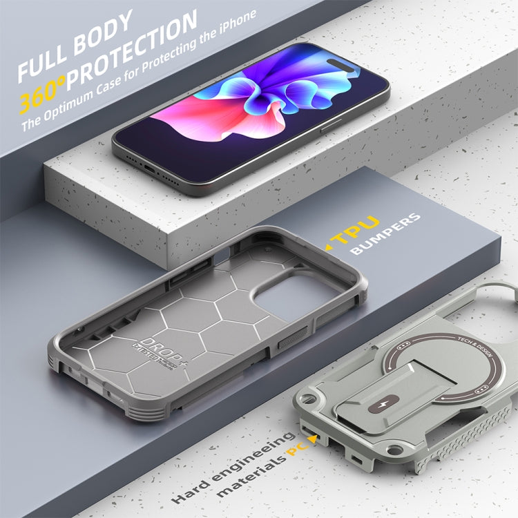 For iPhone 13 MagSafe Holder Armor PC Hybrid TPU Phone Case(Grey) - iPhone 13 Cases by buy2fix | Online Shopping UK | buy2fix