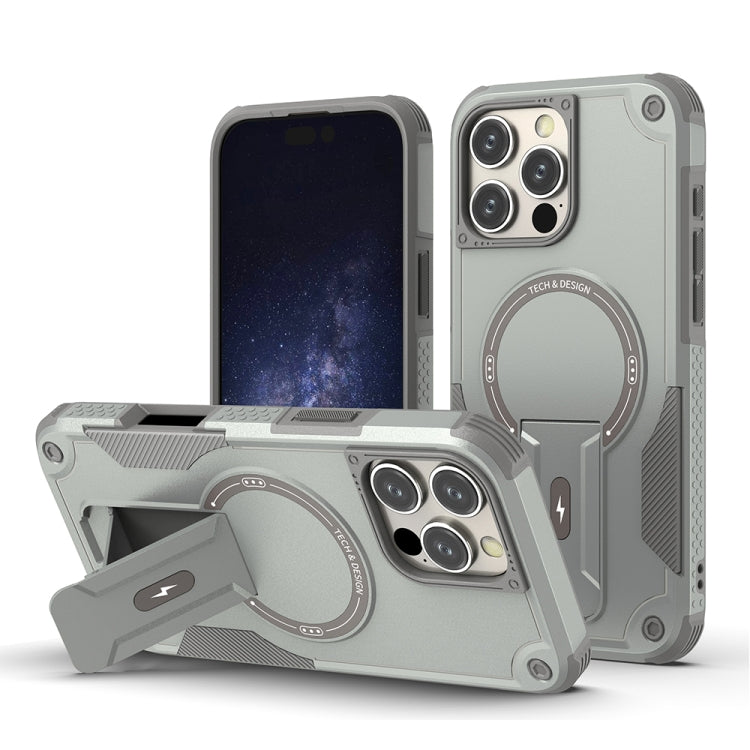 For iPhone 16 Pro Max Armor Magsafe Holder PC Hybrid TPU Phone Case(Grey) - iPhone 16 Pro Max Cases by buy2fix | Online Shopping UK | buy2fix