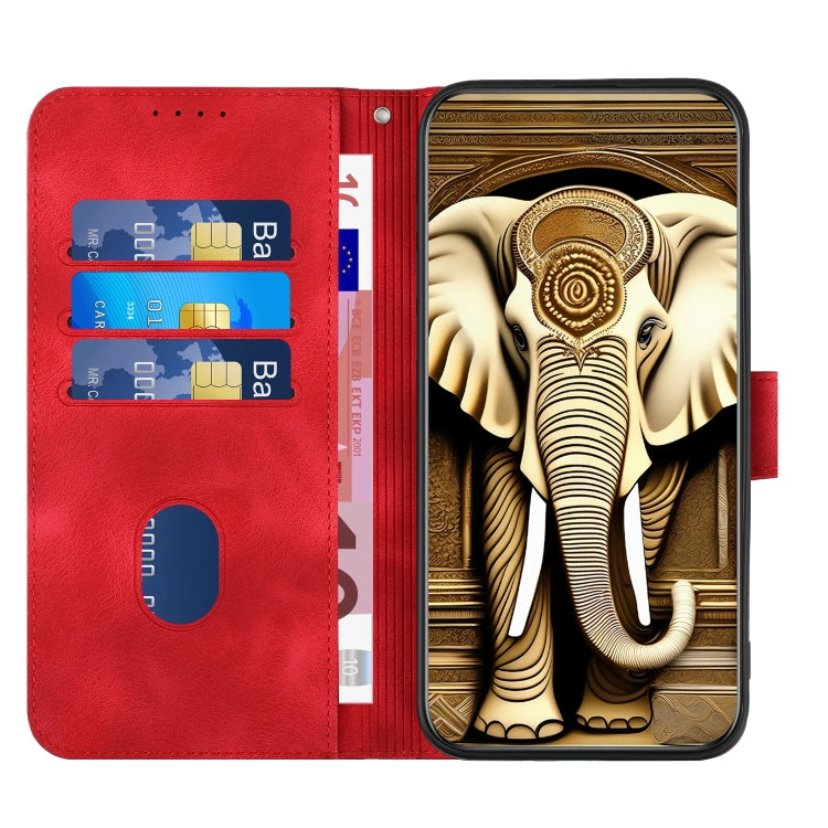 For Xiaomi Redmi K70E YX0060 Elephant Head Embossed Phone Leather Case with Lanyard(Red) - K70E Cases by buy2fix | Online Shopping UK | buy2fix