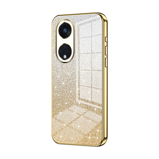 For OPPO Reno8 T 5G Gradient Glitter Powder Electroplated Phone Case(Gold) - OPPO Cases by buy2fix | Online Shopping UK | buy2fix