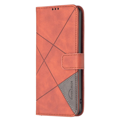 For OnePlus 13 BF05 Magnetic Buckle Rhombus Texture Leather Phone Case(Brown) - OnePlus Cases by buy2fix | Online Shopping UK | buy2fix